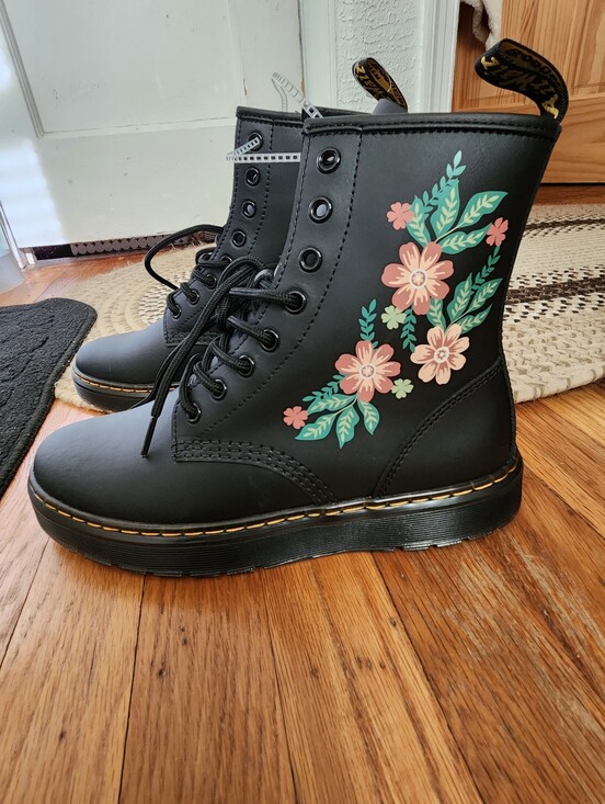 Dr. Martens Shoes - Dr. Martens Black Lace-Up Zavala Boots with Pink & Green Floral Print